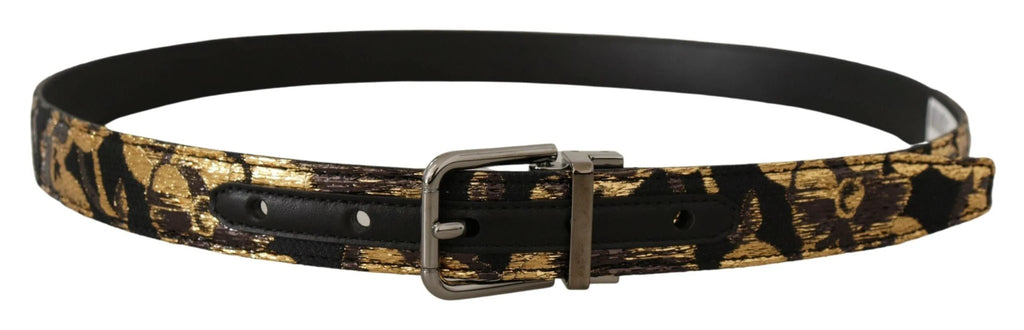 Dolce & Gabbana Multicolor Jacquard Leather Logo Metal Buckle Belt by Dolce & Gabbana