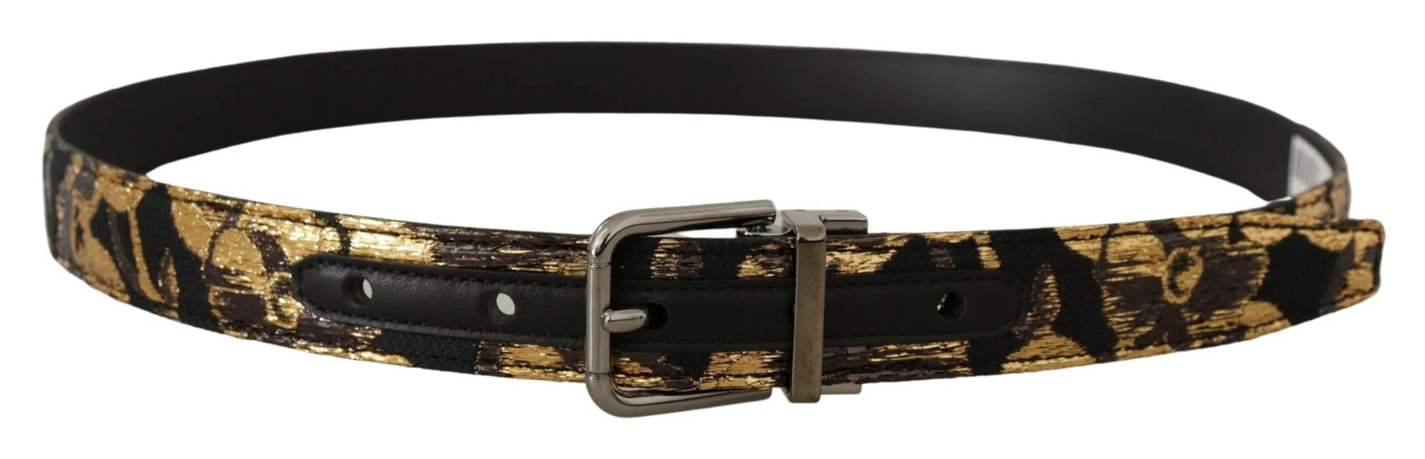 Dolce & Gabbana Multicolor Jacquard Leather Logo Metal Buckle Belt by Dolce & Gabbana