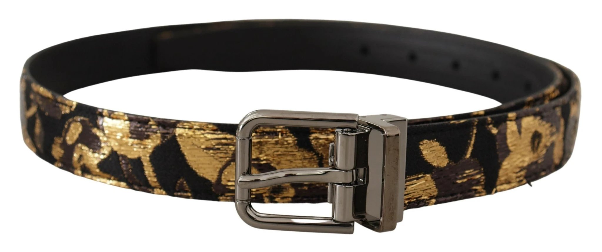 Dolce & Gabbana Multicolor Jacquard Leather Logo Metal Buckle Belt by Dolce & Gabbana