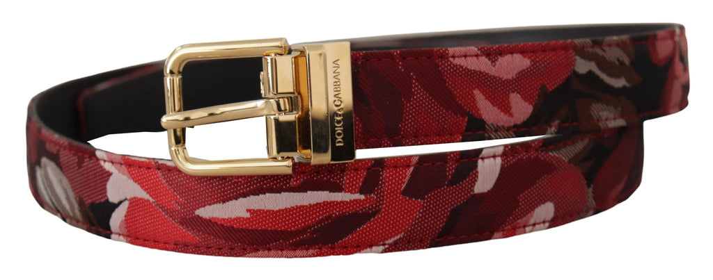 Dolce & Gabbana Red Jacquard Rose Leather Gold Metal Buckle Belt by Dolce & Gabbana