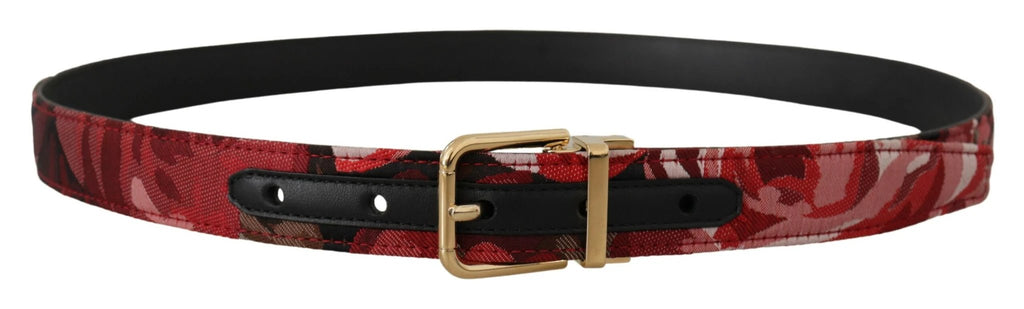 Dolce & Gabbana Red Jacquard Rose Leather Gold Metal Buckle Belt by Dolce & Gabbana