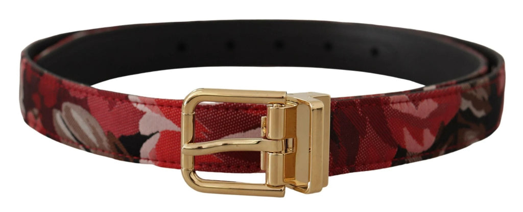 Dolce & Gabbana Red Jacquard Rose Leather Gold Metal Buckle Belt by Dolce & Gabbana