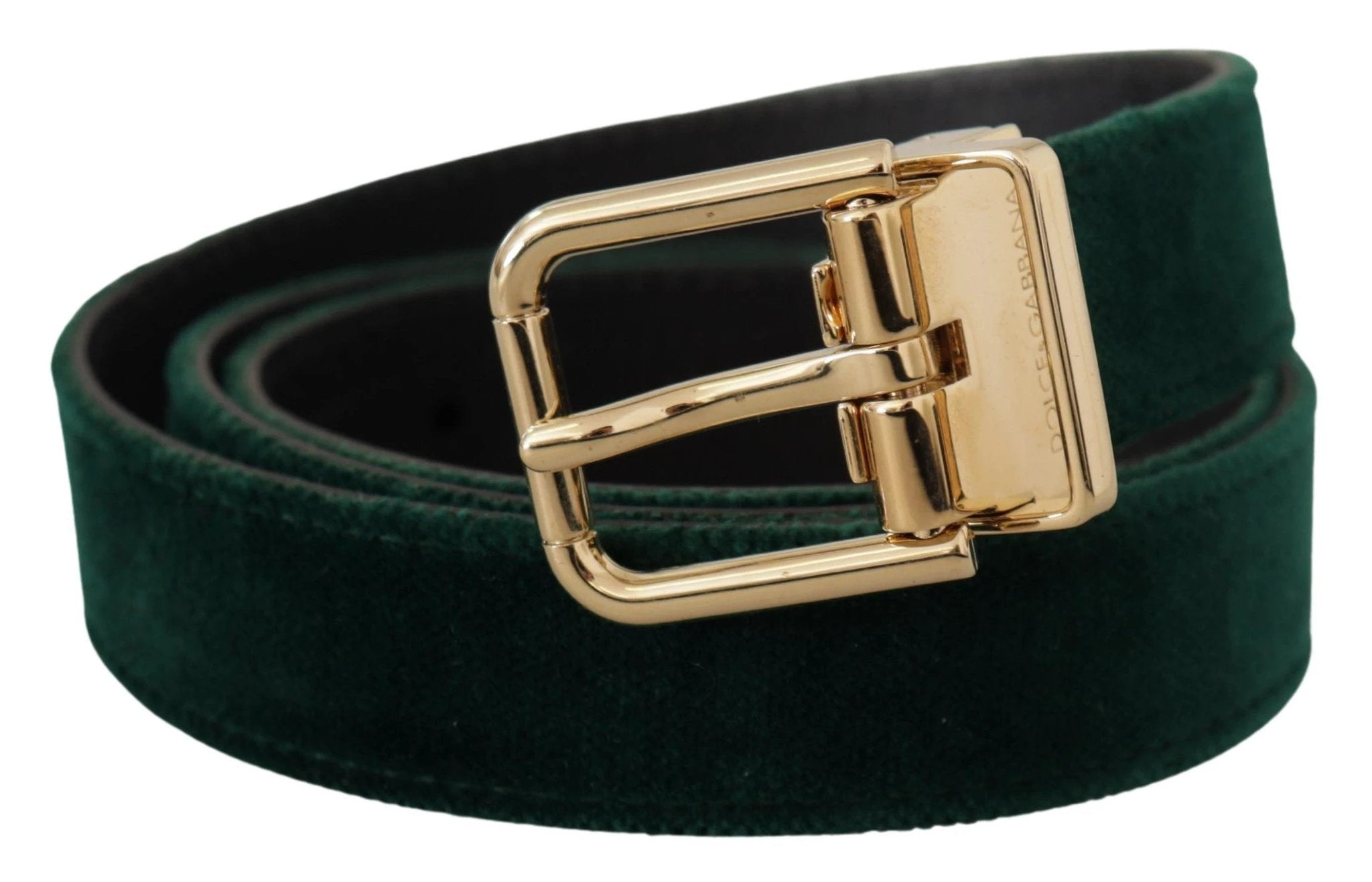 Dolce & Gabbana Green Velvet Leather Gold Metal Logo Belt by Dolce & Gabbana