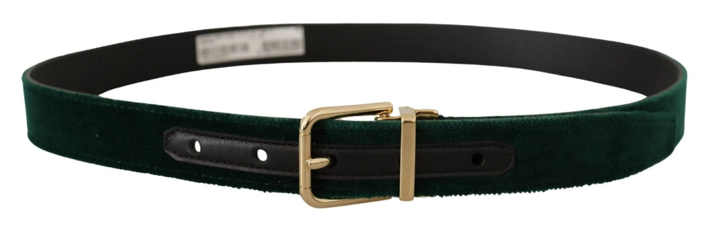 Dolce & Gabbana Green Velvet Leather Gold Metal Logo Belt by Dolce & Gabbana
