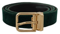 Dolce & Gabbana Green Velvet Leather Gold Metal Logo Belt by Dolce & Gabbana
