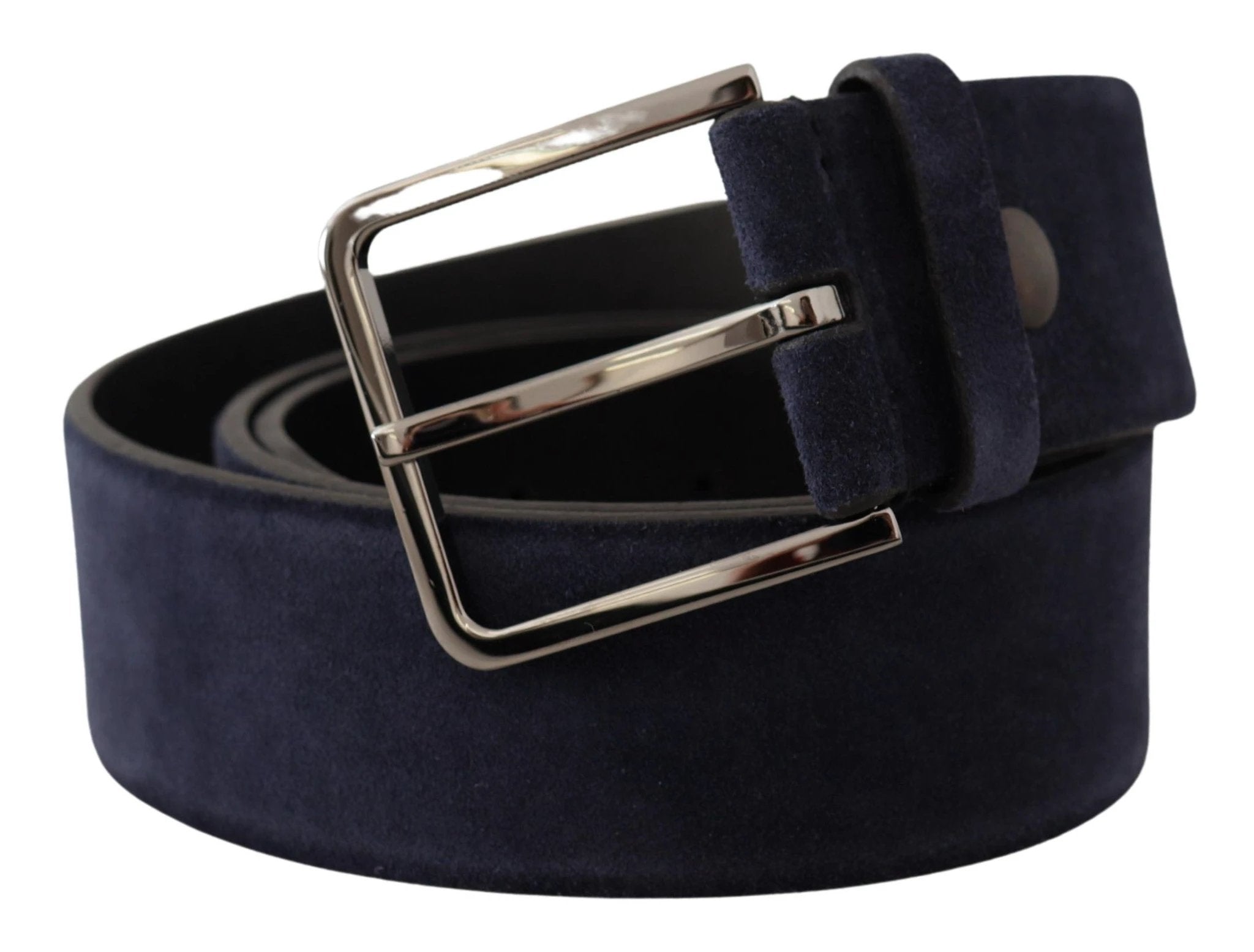 Dolce & Gabbana Navy Blue Velvet Leather Silver Logo Buckle Belt by Dolce & Gabbana