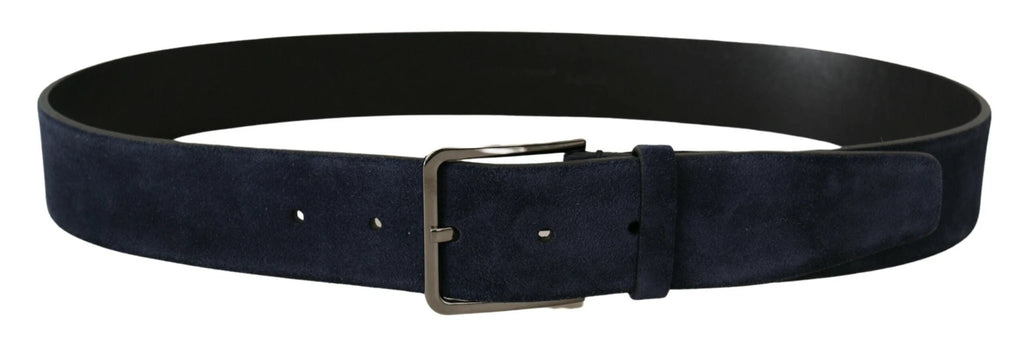 Dolce & Gabbana Navy Blue Velvet Leather Silver Logo Buckle Belt by Dolce & Gabbana