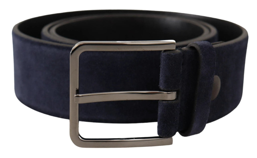 Dolce & Gabbana Navy Blue Velvet Leather Silver Logo Buckle Belt by Dolce & Gabbana