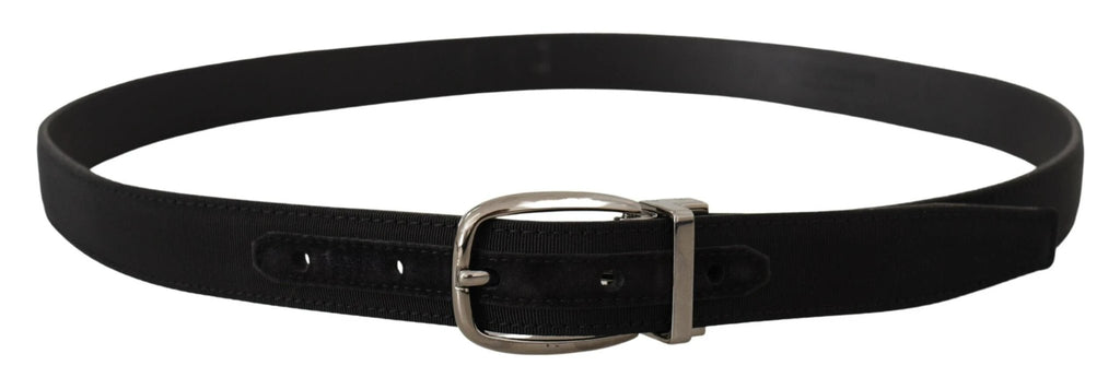 Dolce & Gabbana Black Grosgrain Leather Silver Logo Buckle Belt by Dolce & Gabbana