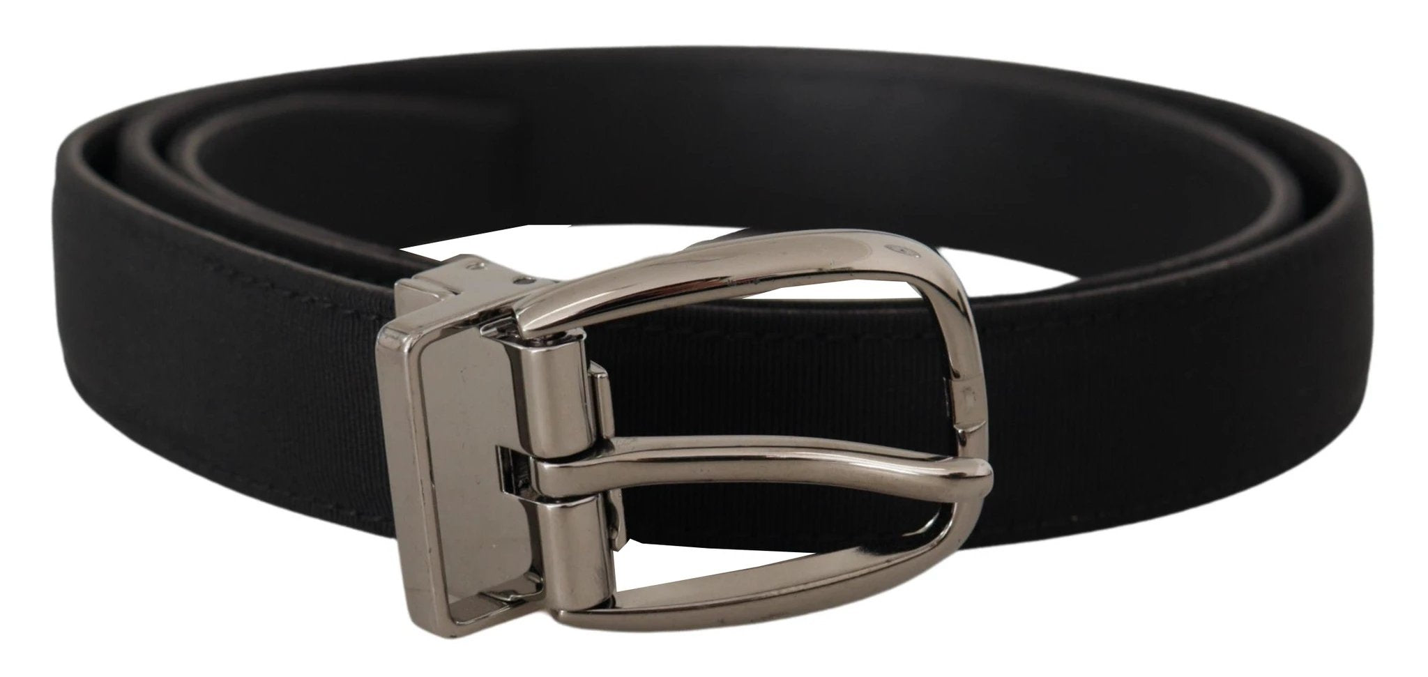 Dolce & Gabbana Black Grosgrain Leather Silver Logo Buckle Belt by Dolce & Gabbana