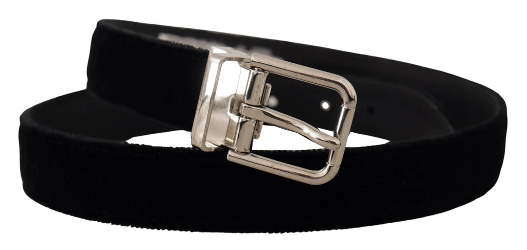 Dolce & Gabbana Black Velvet Silver Tone Metal Logo Buckle Belt by Dolce & Gabbana