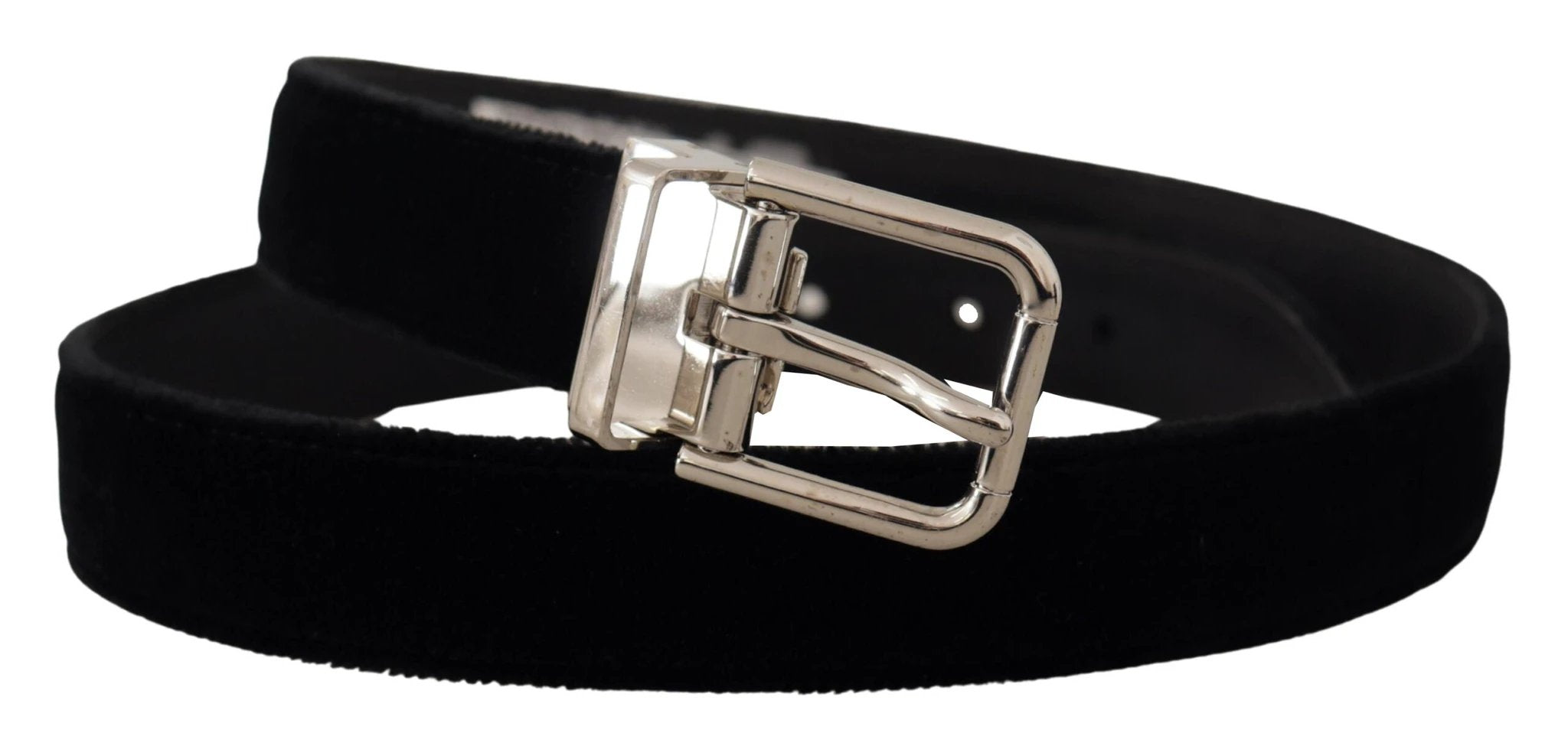 Dolce & Gabbana Black Velvet Silver Tone Metal Logo Buckle Belt by Dolce & Gabbana