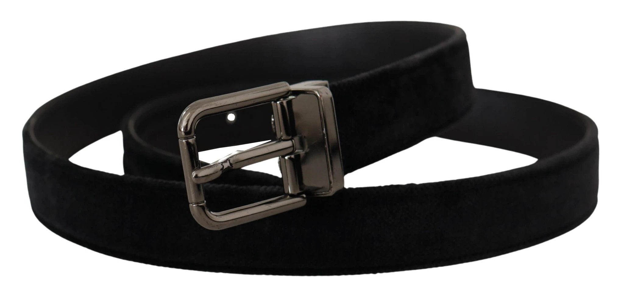 Dolce & Gabbana Black Velvet Silver Tone Logo Metal Buckle Belt by Dolce & Gabbana