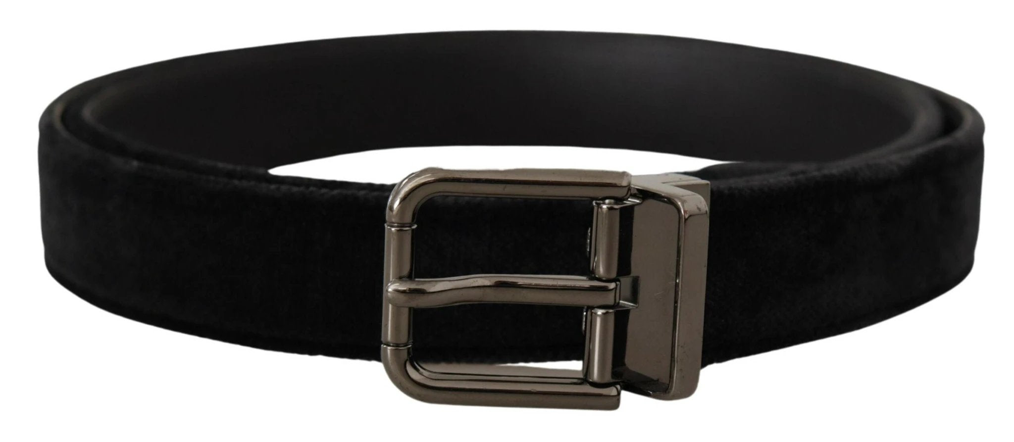 Dolce & Gabbana Black Velvet Silver Tone Logo Metal Buckle Belt by Dolce & Gabbana