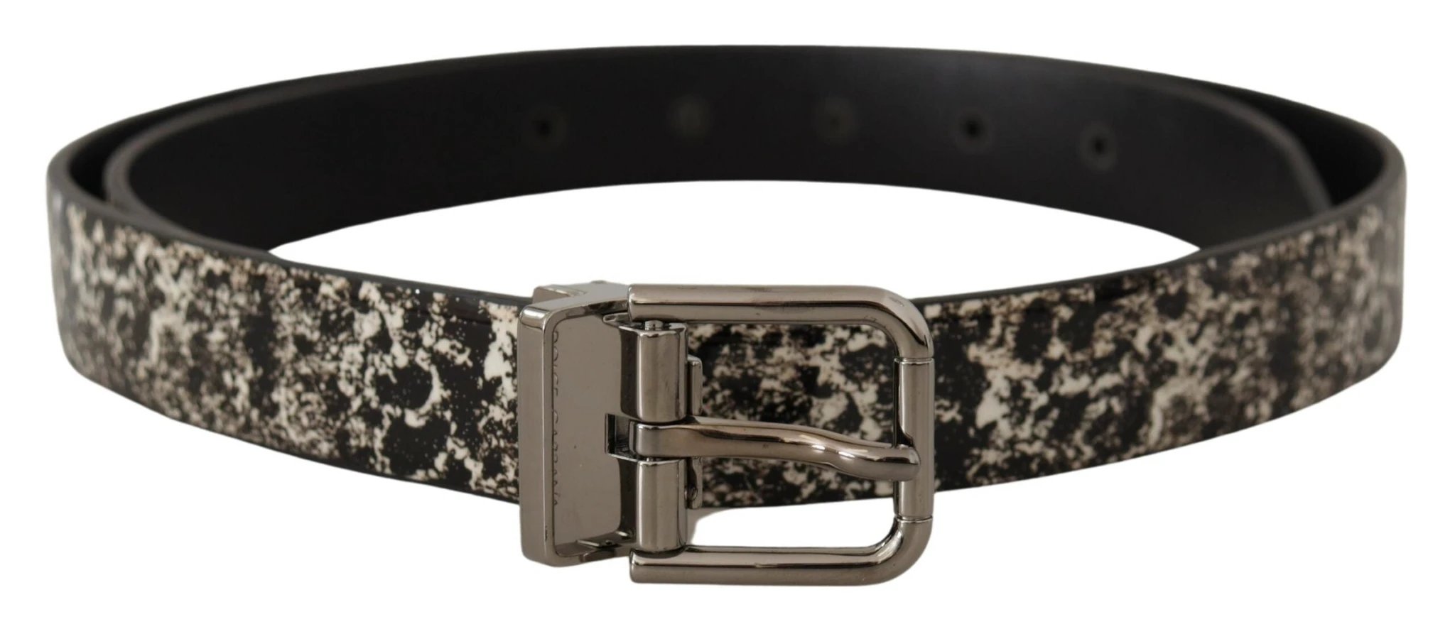 Dolce & Gabbana Black Marble Print Leather Silver Logo Buckle Belt by Dolce & Gabbana