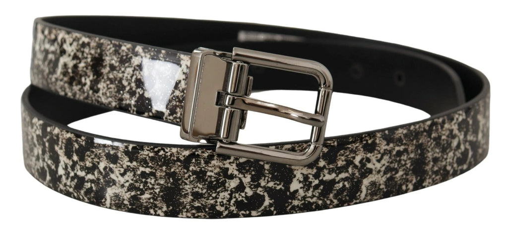 Dolce & Gabbana Black Marble Print Leather Silver Logo Buckle Belt by Dolce & Gabbana