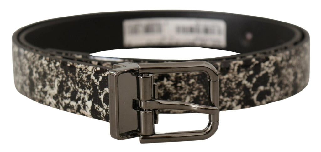 Dolce & Gabbana Black Marble Print Leather Gray Logo Belt by Dolce & Gabbana