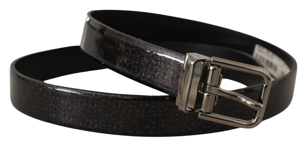 Dolce & Gabbana Black Vernice Puntinata Leather Silver Tone Metal Belt by Dolce & Gabbana