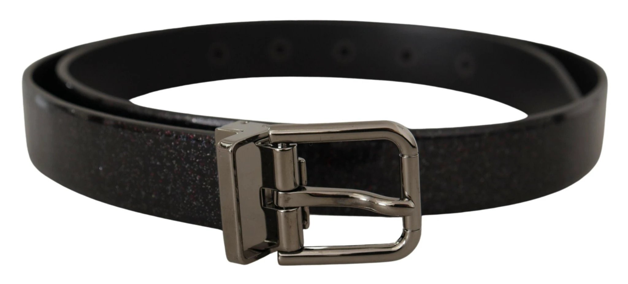 Dolce & Gabbana Black Vernice Puntinata Leather Silver Tone Metal Belt by Dolce & Gabbana