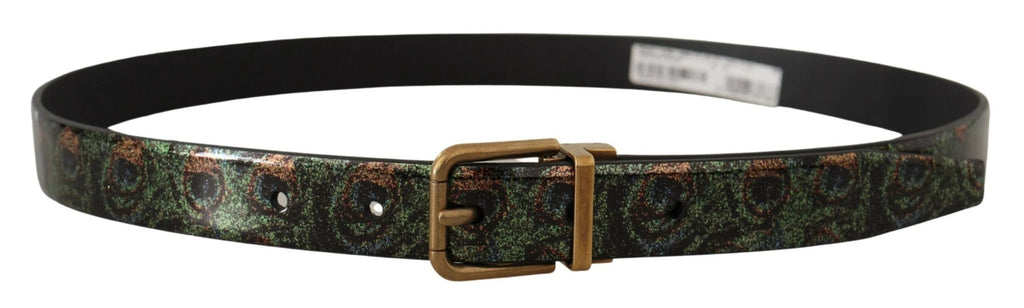 Dolce & Gabbana Multicolor Leather Vernice Pavone Bronze Metal Belt by Dolce & Gabbana