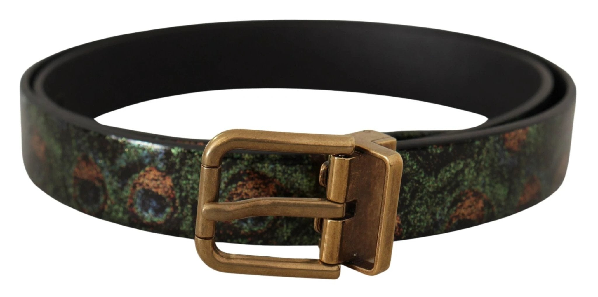 Dolce & Gabbana Multicolor Leather Vernice Pavone Bronze Metal Belt by Dolce & Gabbana