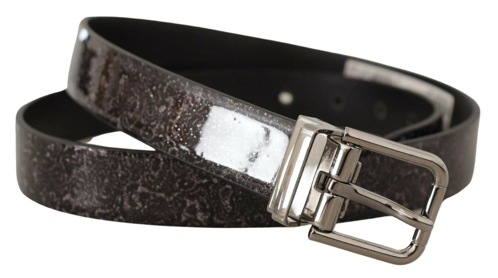 Dolce & Gabbana Black Goccia Glitter Patent Leather Buckle Vernice Belt by Dolce & Gabbana