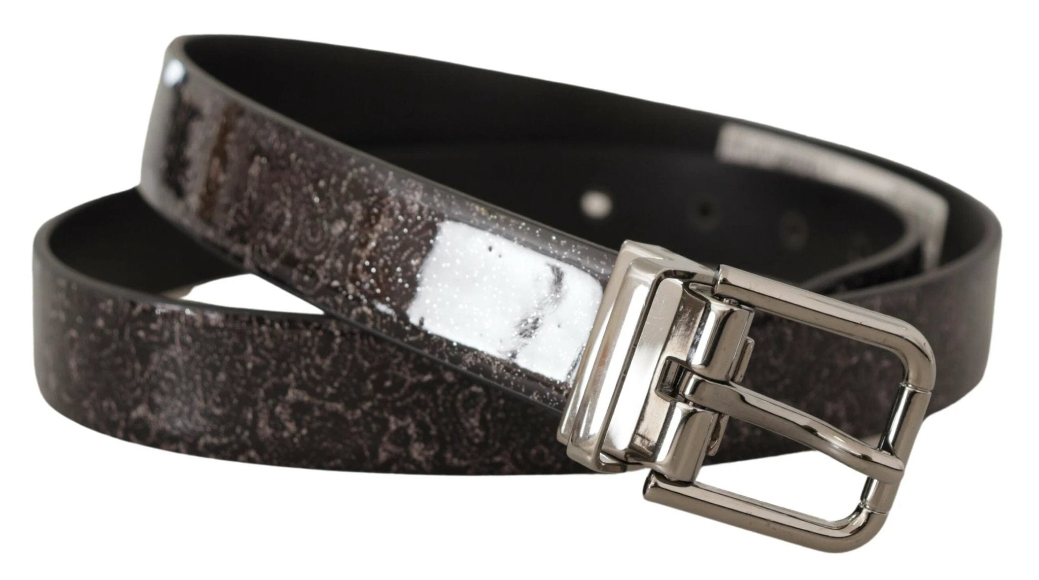 Dolce & Gabbana Black Goccia Glitter Patent Leather Buckle Vernice Belt by Dolce & Gabbana
