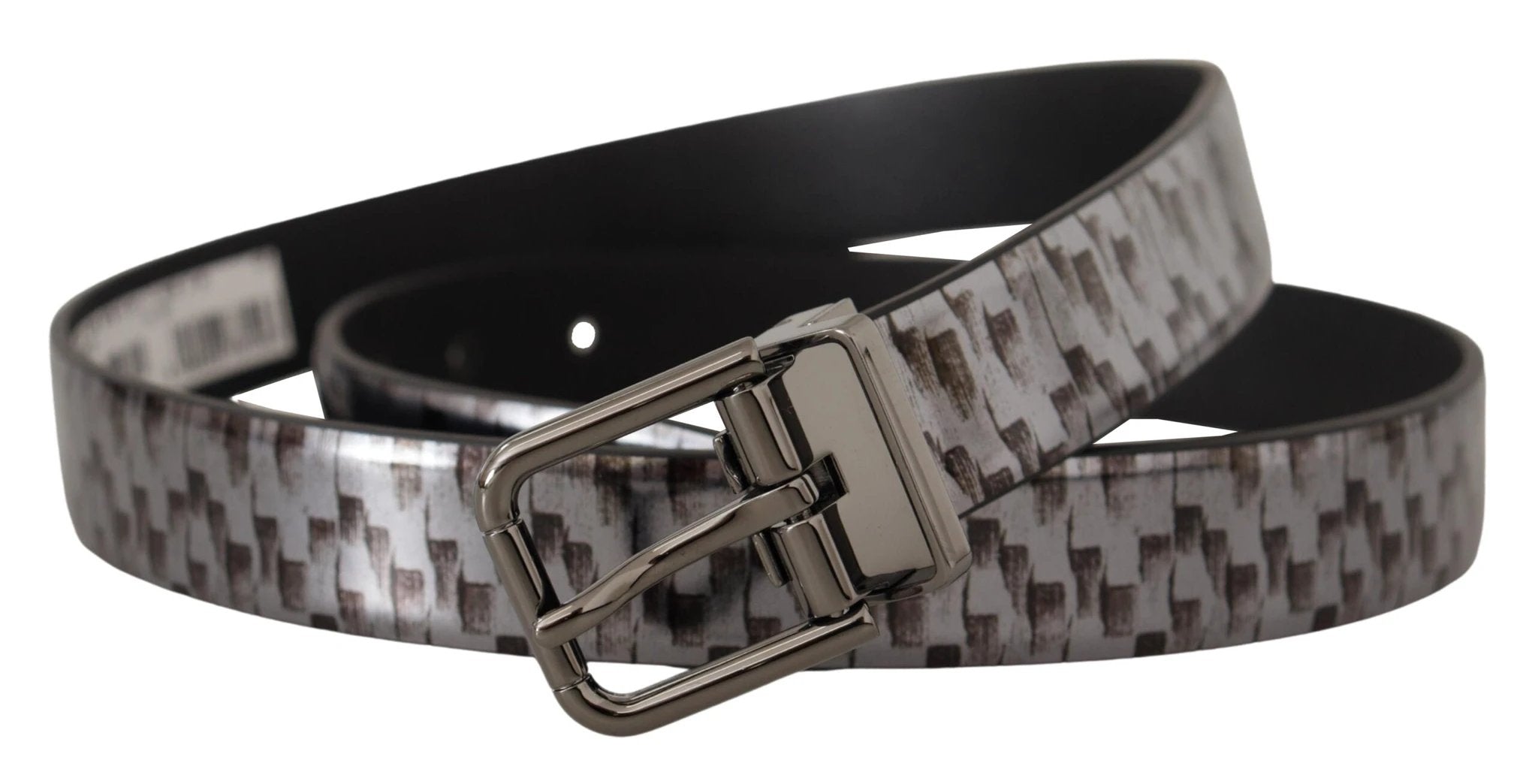 Dolce & Gabbana Gray Herringbone Leather Gray 3D Metal Buckle Belt by Dolce & Gabbana