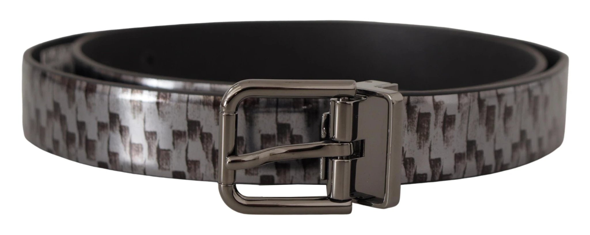 Dolce & Gabbana Gray Herringbone Leather Gray 3D Metal Buckle Belt by Dolce & Gabbana