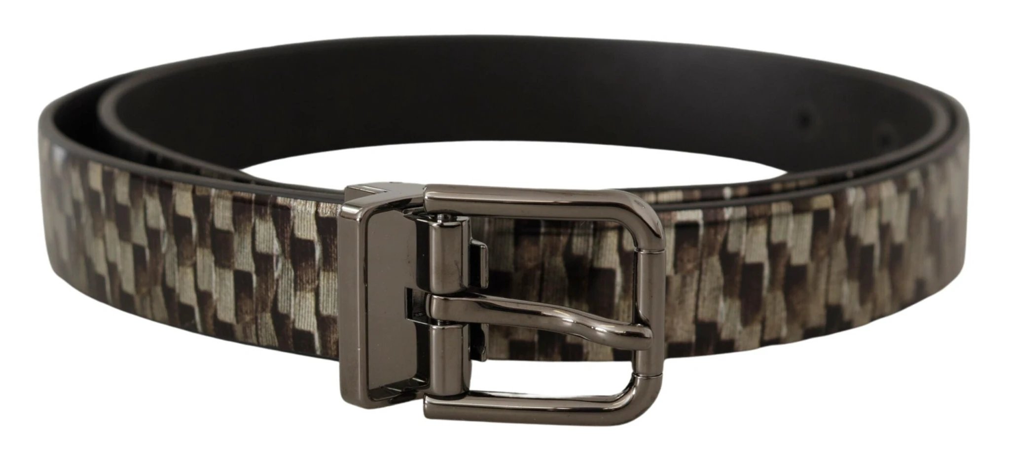 Dolce & Gabbana Brown Herringbone Leather Gray Belt by Dolce & Gabbana