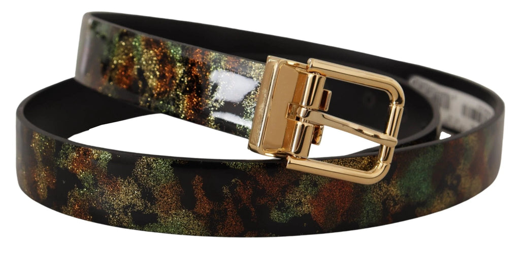 Dolce & Gabbana Black Green Leather Bronze Metal Buckle Belt by Dolce & Gabbana