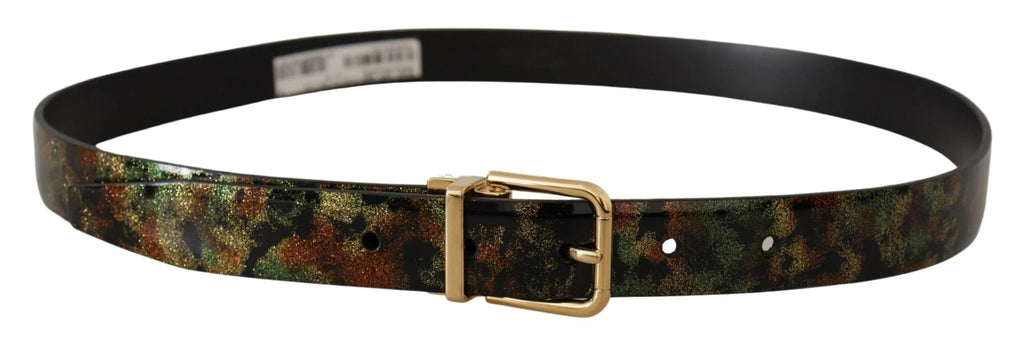 Dolce & Gabbana Black Green Leather Bronze Metal Buckle Belt by Dolce & Gabbana