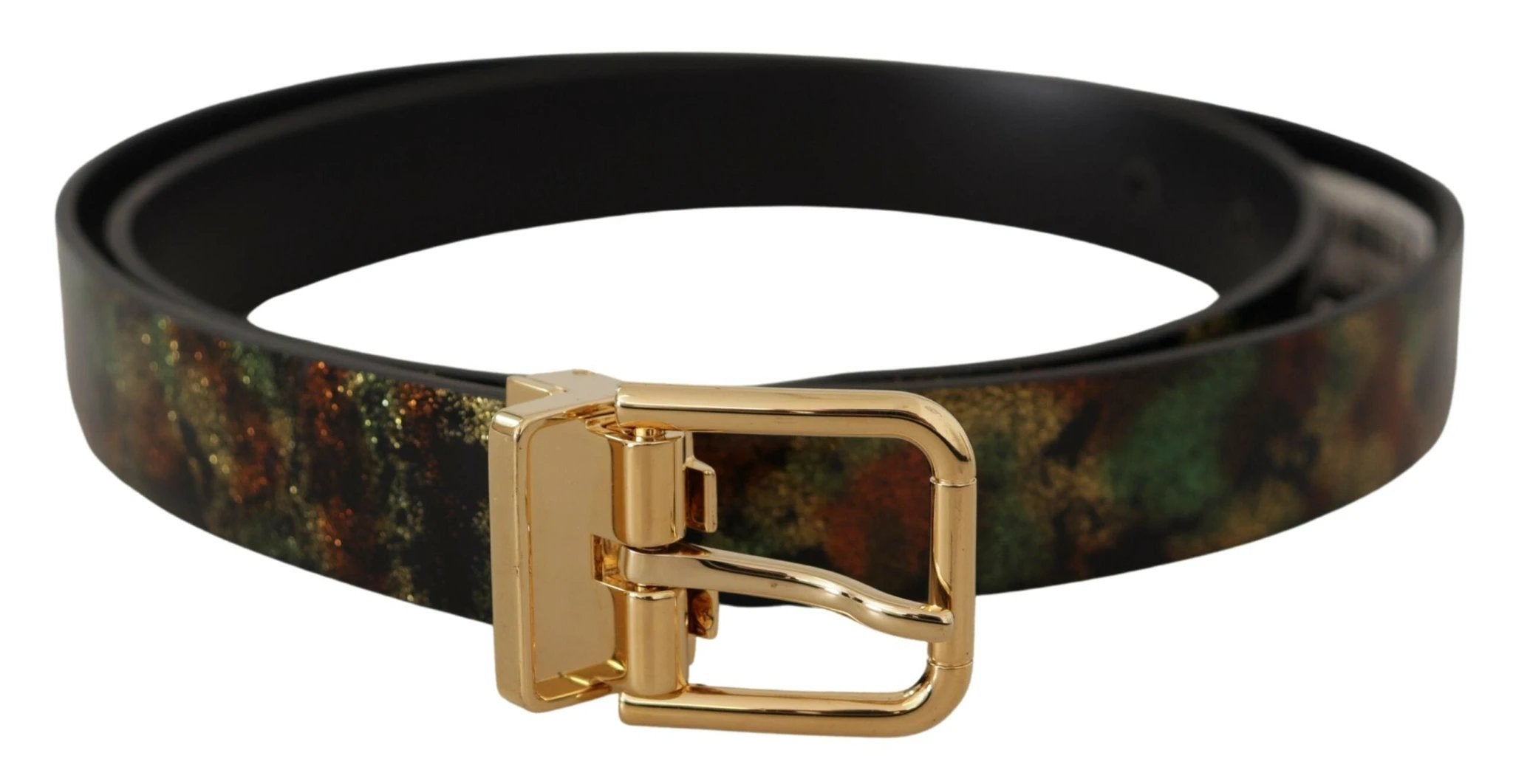 Dolce & Gabbana Black Green Leather Bronze Metal Buckle Belt by Dolce & Gabbana