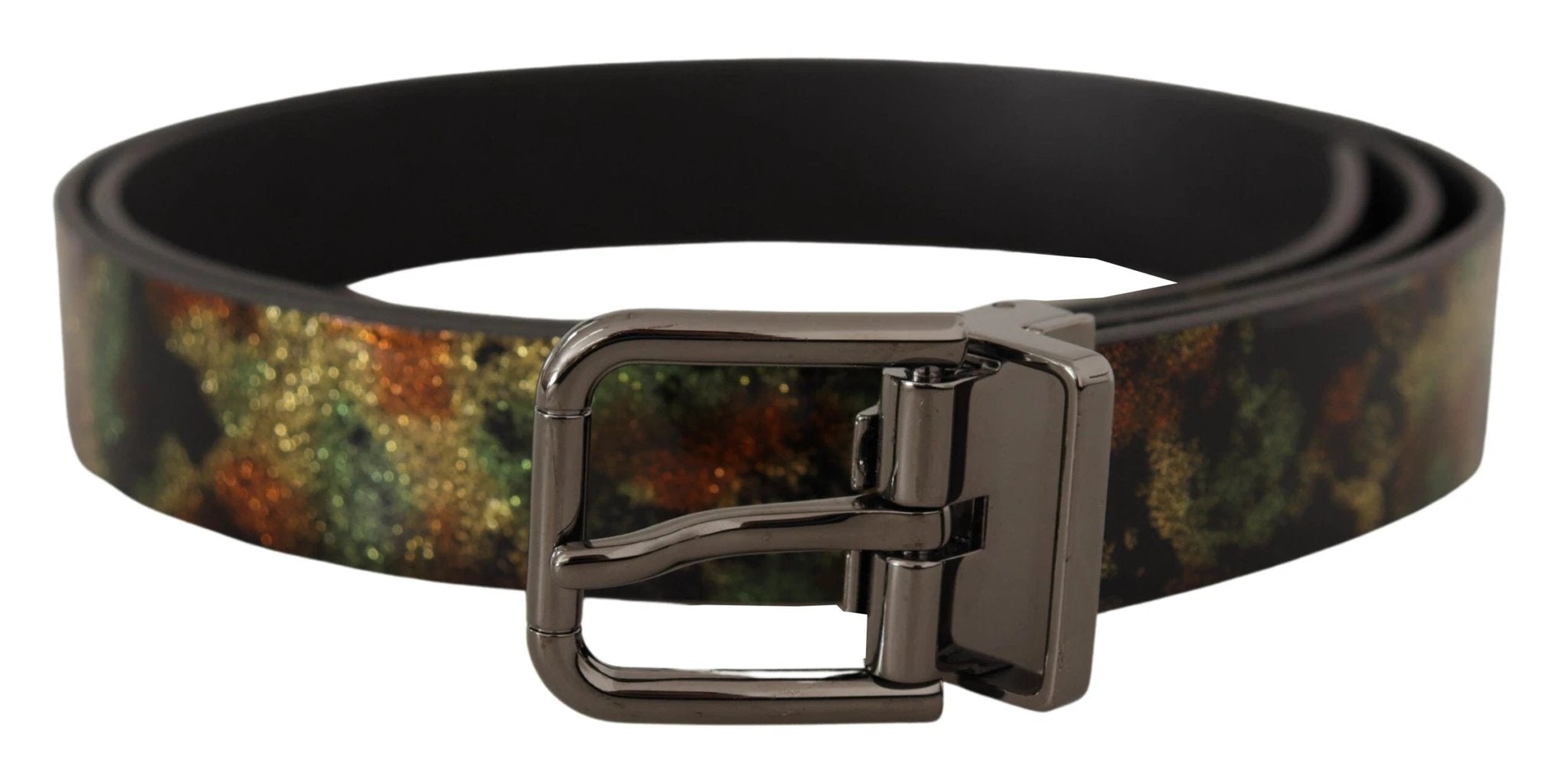Dolce & Gabbana Black Sparkling Leather Black Metal Buckle Belt by Dolce & Gabbana