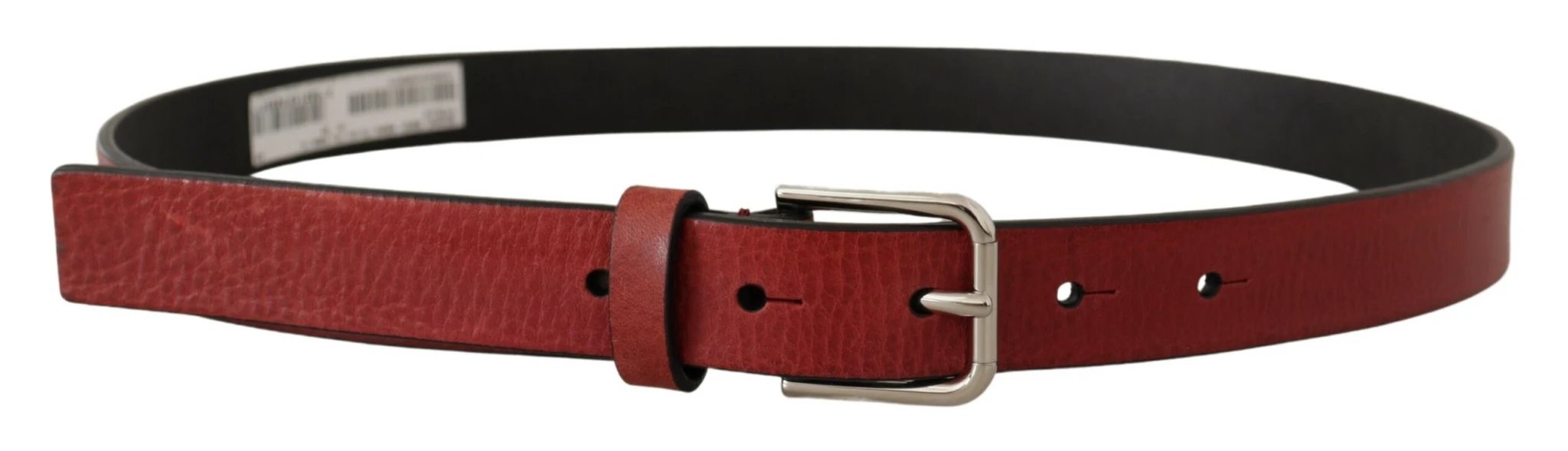 Dolce & Gabbana Maroon Vitello Leather Silver Metal Belt by Dolce & Gabbana