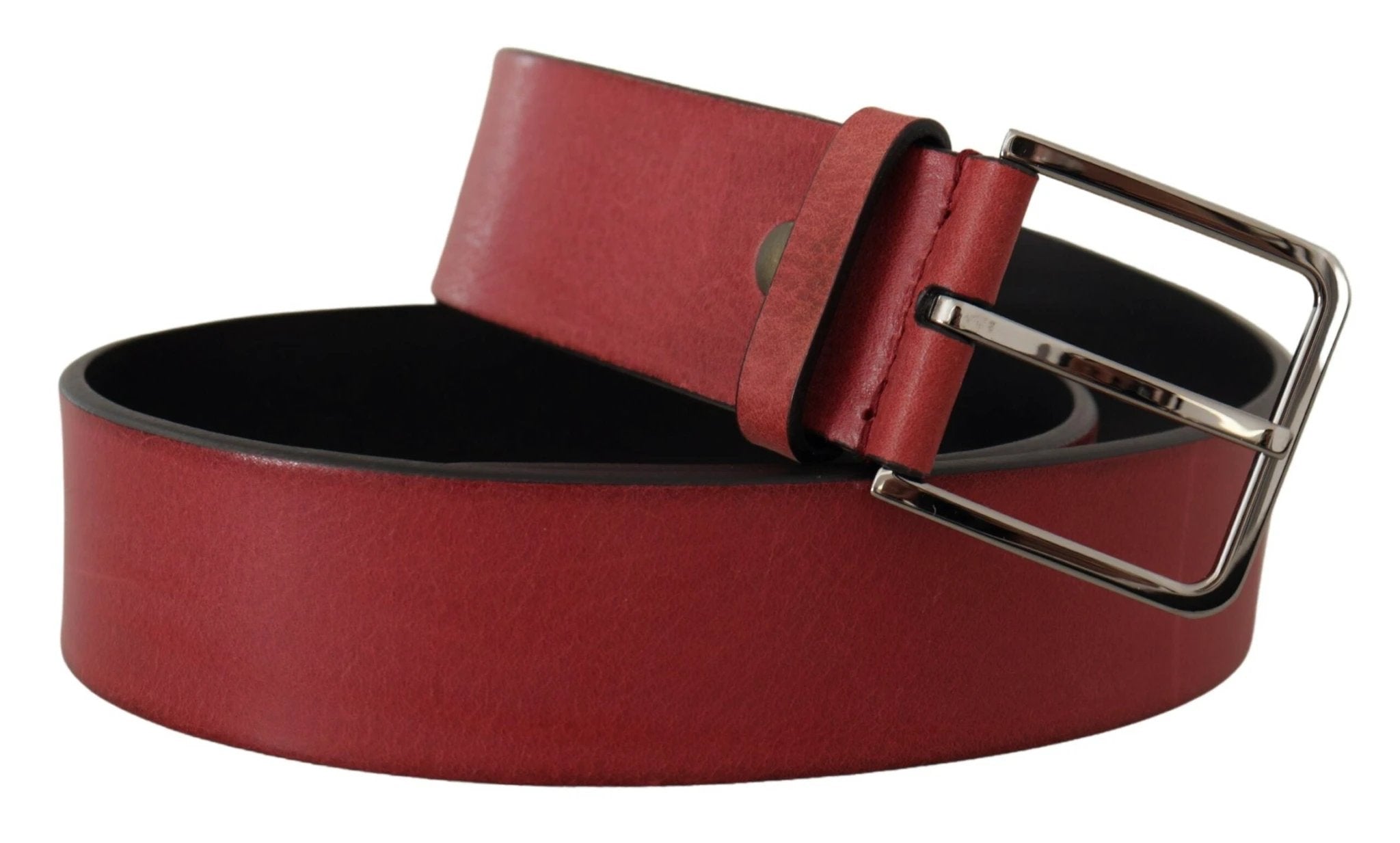Dolce & Gabbana Maroon Vitello Silver Metal Logo Buckle Belt by Dolce & Gabbana