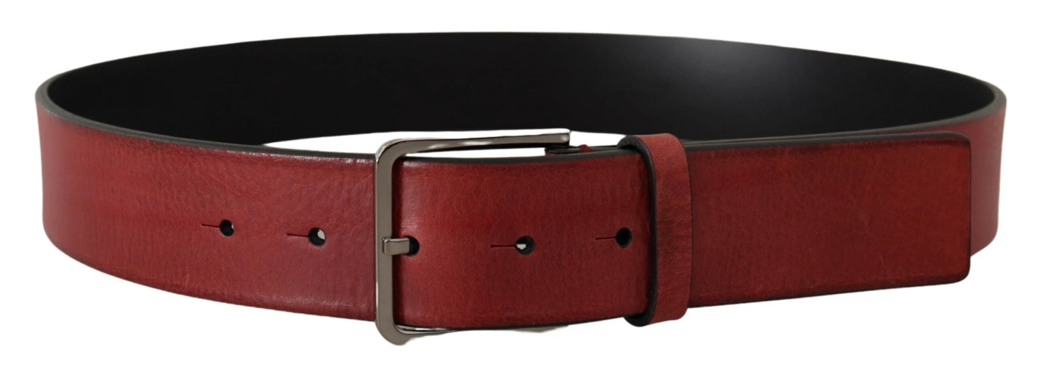 Dolce & Gabbana Maroon Vitello Silver Metal Logo Buckle Belt by Dolce & Gabbana