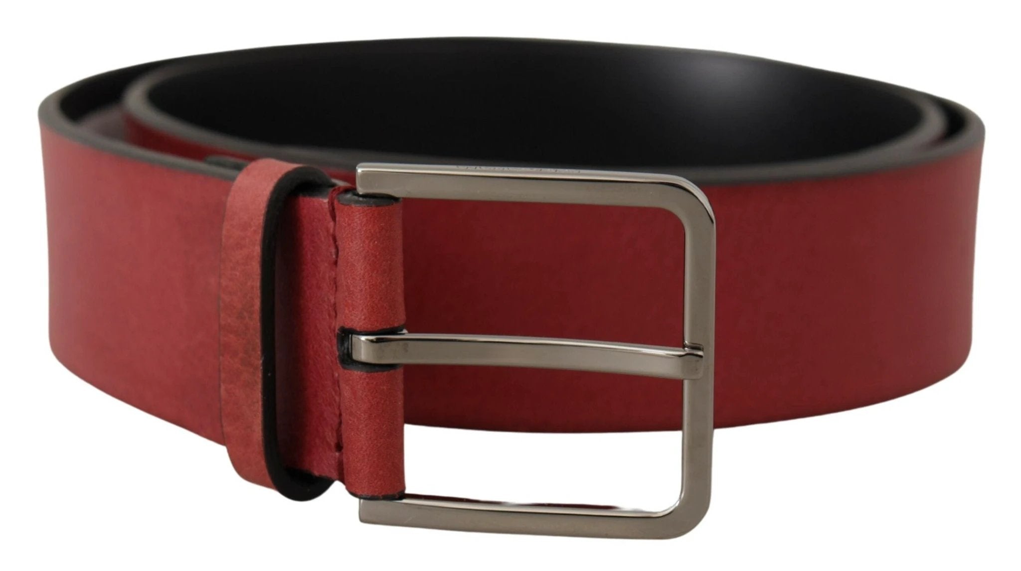 Dolce & Gabbana Maroon Vitello Silver Metal Logo Buckle Belt by Dolce & Gabbana