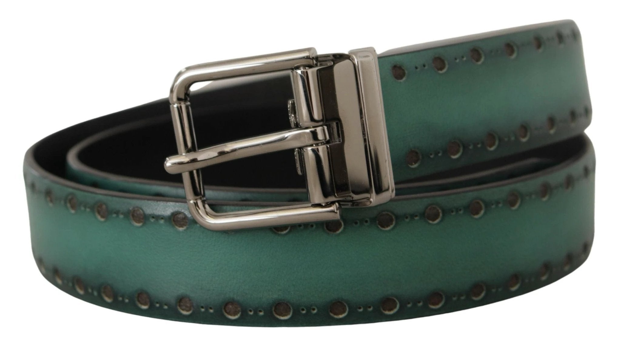 Dolce & Gabbana Green Giotto Leather Silver Metal Buckle Belt by Dolce & Gabbana