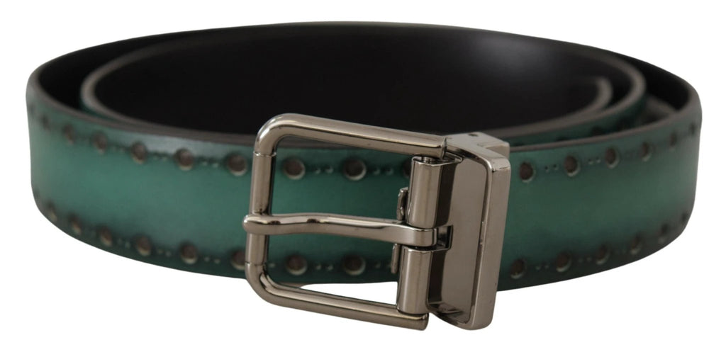 Dolce & Gabbana Green Giotto Leather Silver Metal Buckle Belt by Dolce & Gabbana