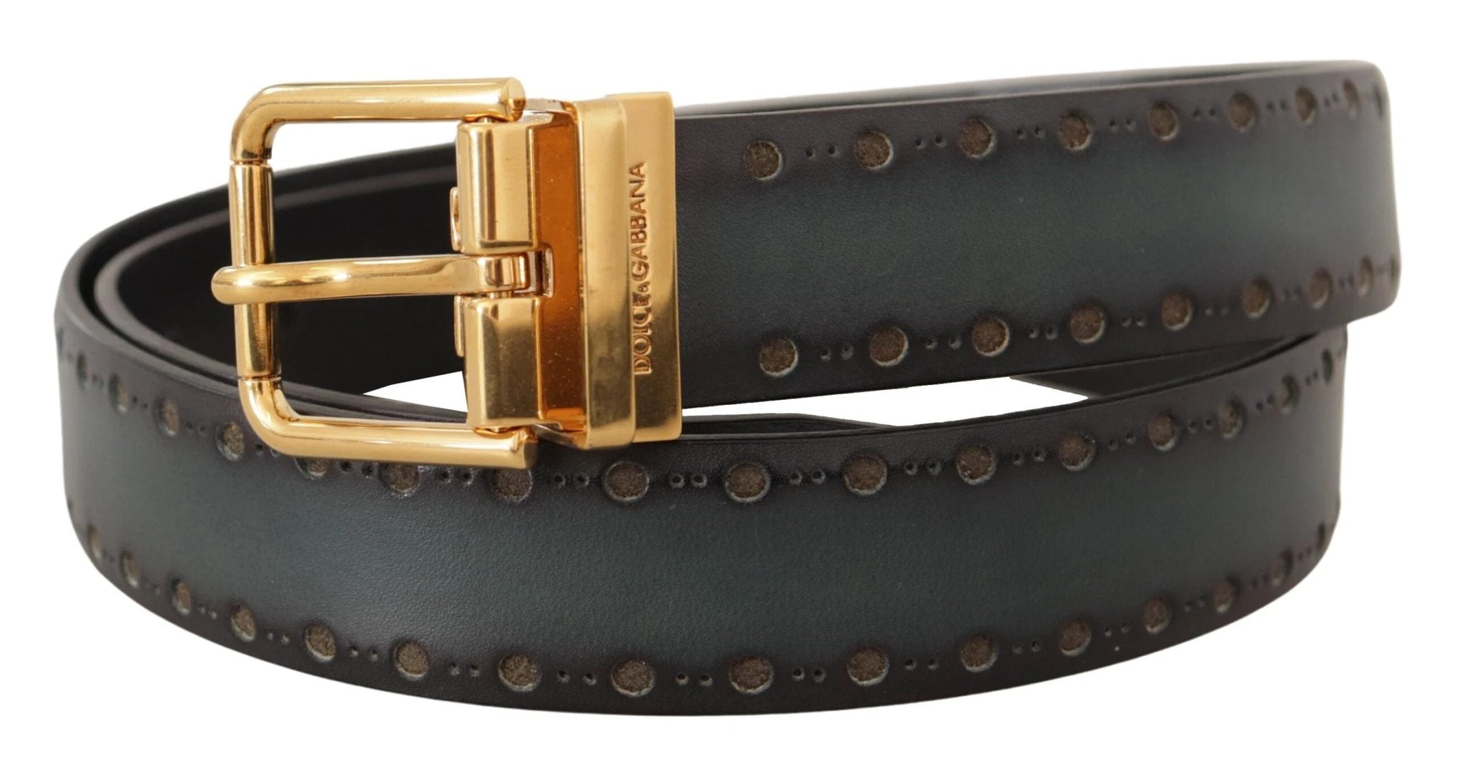 Dolce & Gabbana Green Perforated Leather Brass Metal Belt by Dolce & Gabbana