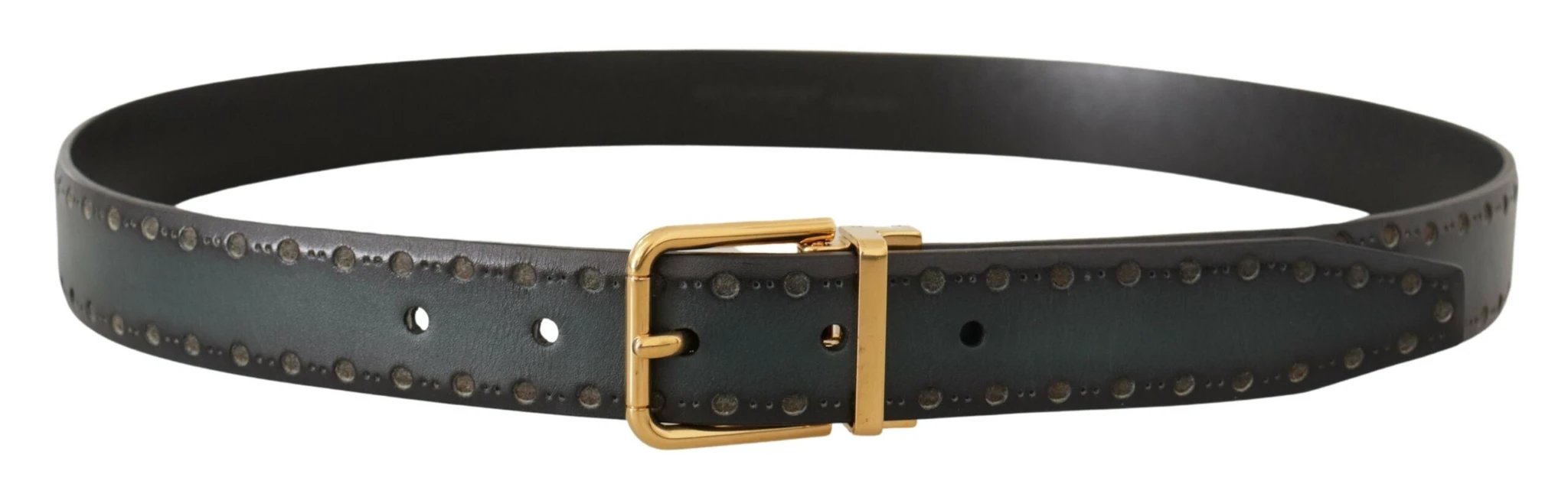 Dolce & Gabbana Green Perforated Leather Brass Metal Belt by Dolce & Gabbana