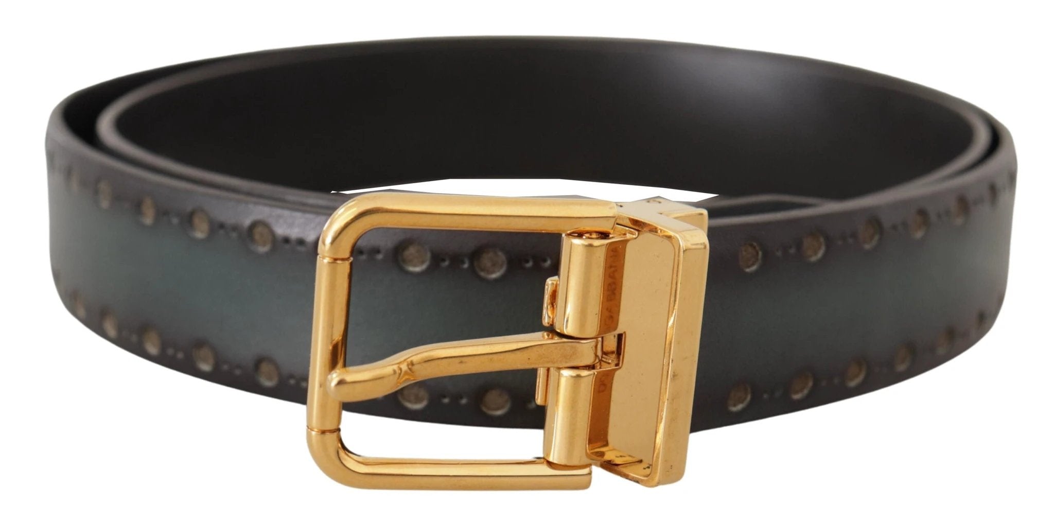 Dolce & Gabbana Green Perforated Leather Brass Metal Belt by Dolce & Gabbana