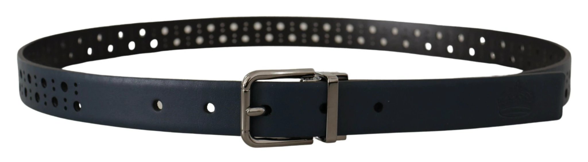 Dolce & Gabbana Navy Blue Perforated Leather Skinny Metal Buckle Belt by Dolce & Gabbana
