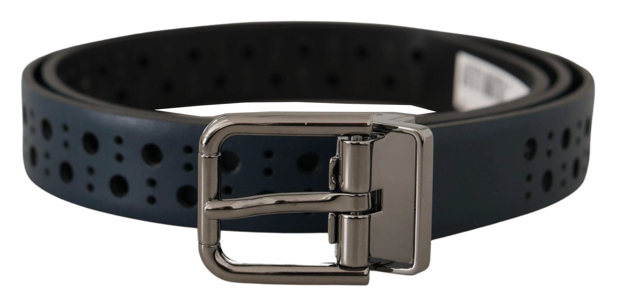 Dolce & Gabbana Navy Blue Perforated Leather Skinny Metal Buckle Belt by Dolce & Gabbana