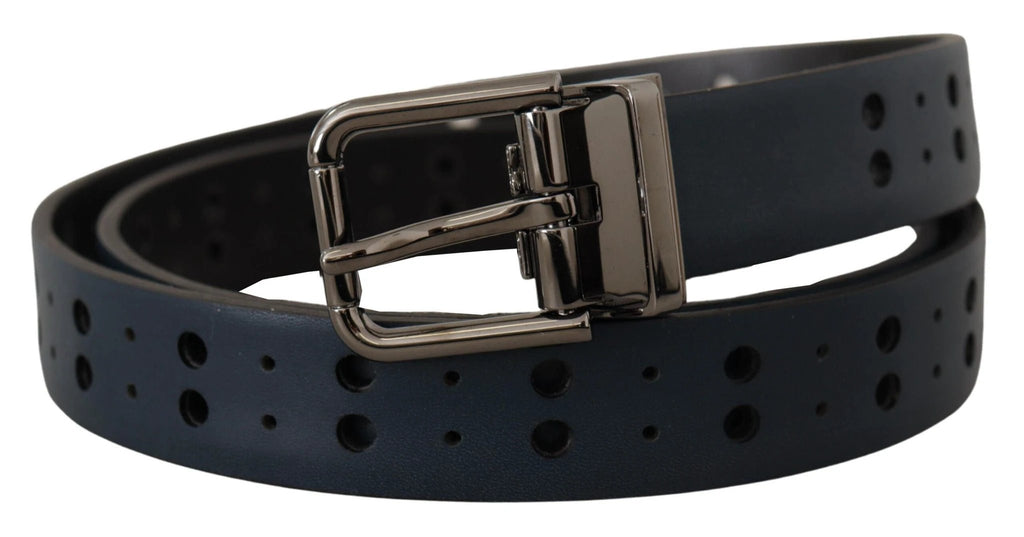 Dolce & Gabbana Blue Perforated Skinny Leather Metal Buckle Belt by Dolce & Gabbana