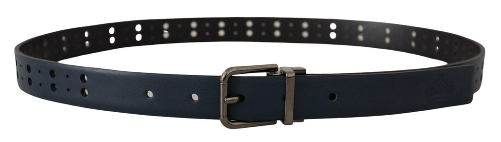 Dolce & Gabbana Blue Perforated Skinny Leather Metal Buckle Belt by Dolce & Gabbana