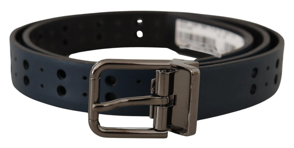 Dolce & Gabbana Blue Perforated Skinny Leather Metal Buckle Belt by Dolce & Gabbana