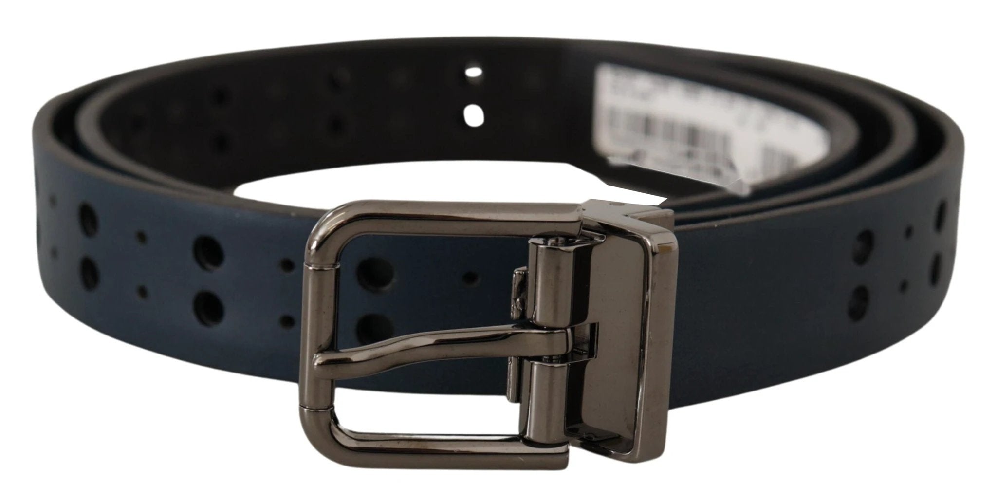 Dolce & Gabbana Blue Perforated Skinny Leather Metal Buckle Belt by Dolce & Gabbana