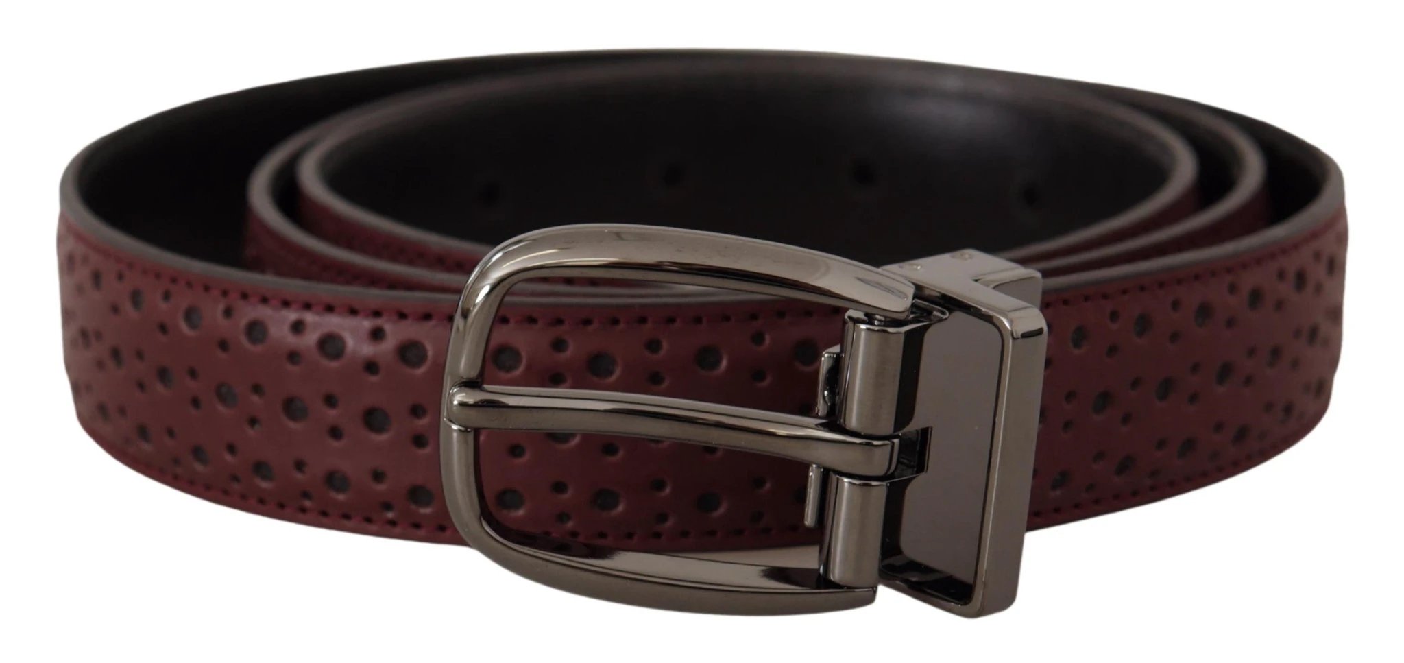 Dolce & Gabbana Brown Perforated Leather Metal Buckle Belt by Dolce & Gabbana
